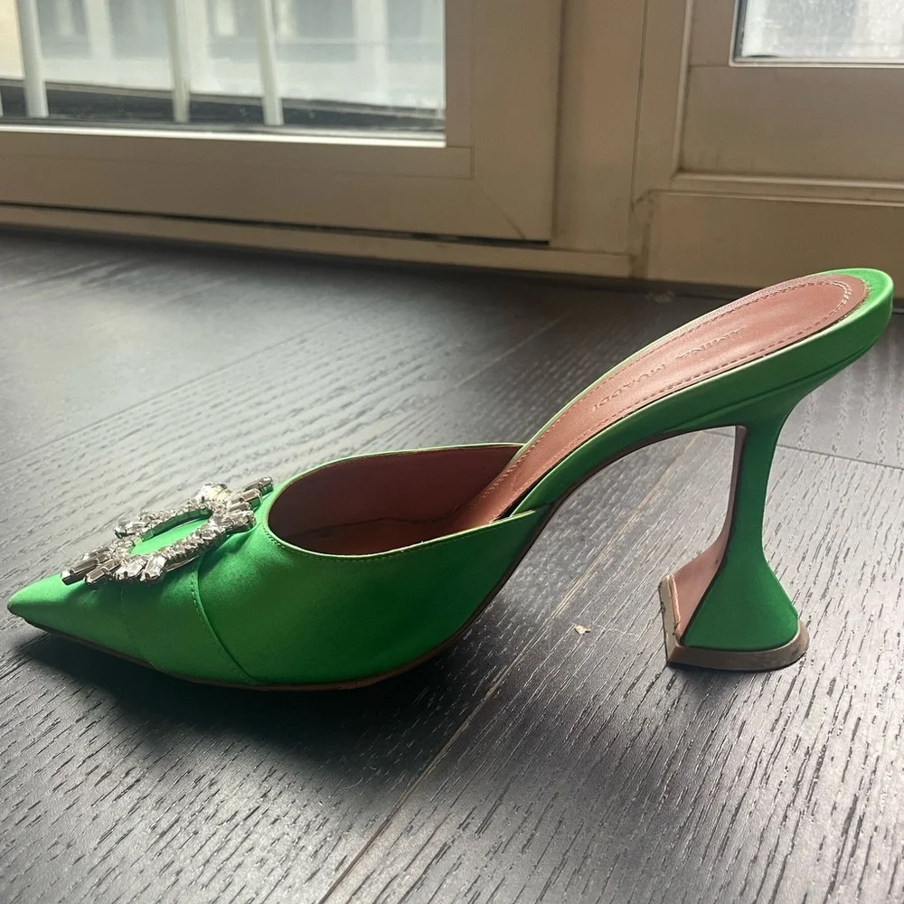 Amina Muaddi Begum Green “Frog” Satin Martini Heels 95mm Sz 38.5 - Picture 6 of 10